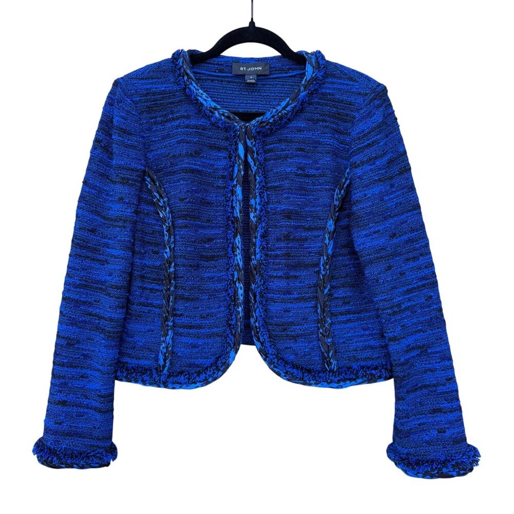 St. John Royal Blue Tweed Santana Knit Blazer Jacket Women's Size 10